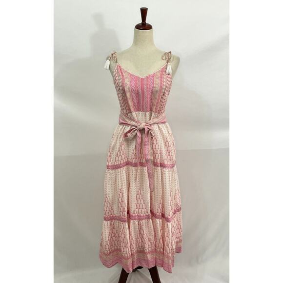 BELL by ALICIA BELL Sz M Medium Pink Heart Print Tie Shoulder Midi Dress - Picture 6 of 8